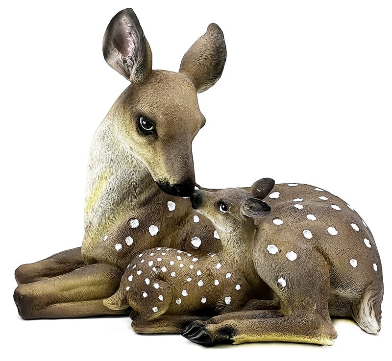 Bellaa 23493 Deer Statues Realistic Buck Stag Reindeer with Baby Animal Outdoor Sculpture Garden Yard Lawn Ornaments Figurine Model Art Craft Indoor Vintage Love Decor 12 inch - Image 1
